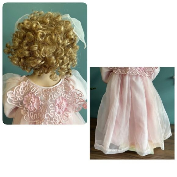 Vintage Doll German Ruby Doll Collection Porcelain Pink Dress Ribbon Curly Blond - Picture 8 of 10